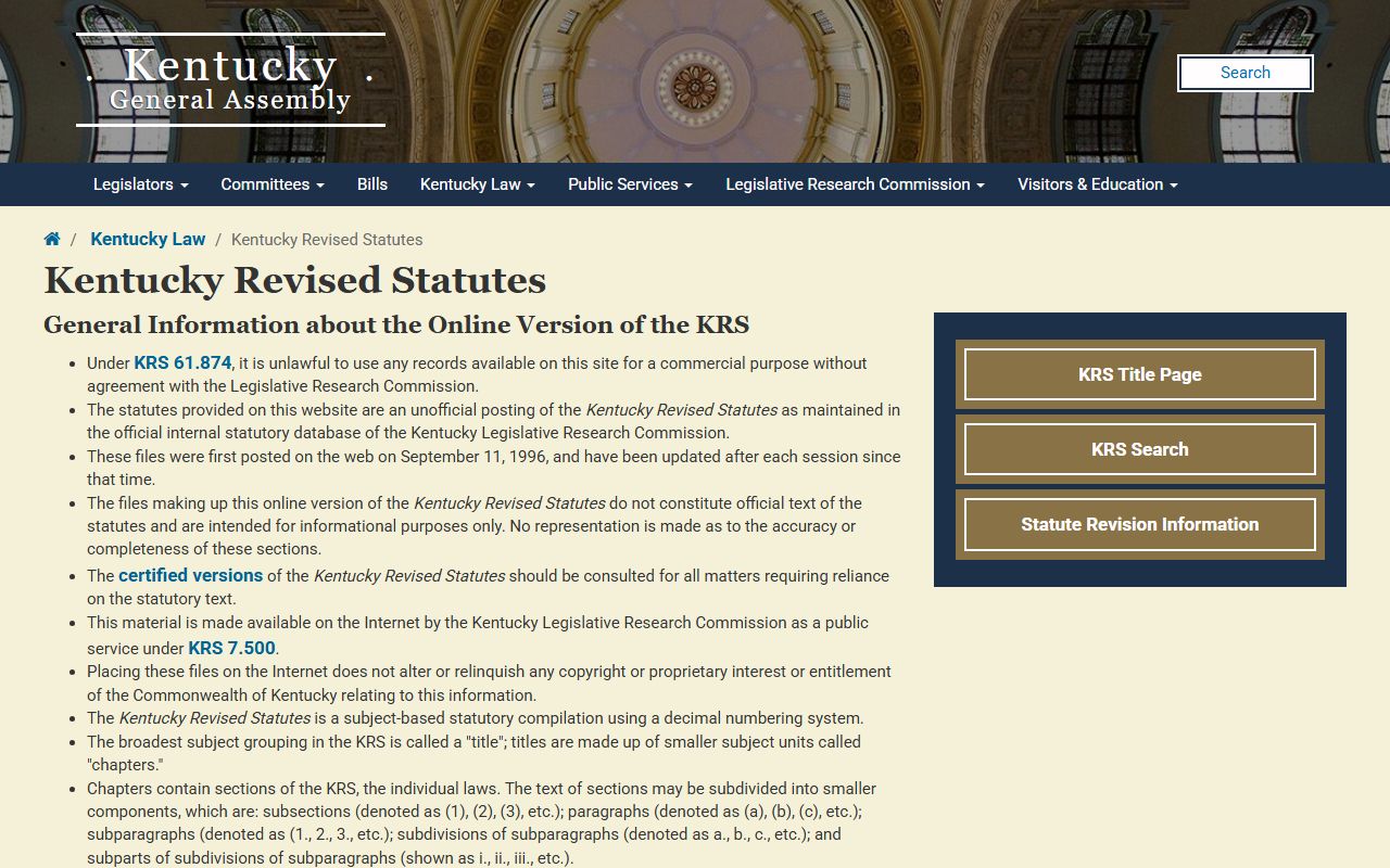 Cumberland County criminal court records Kentucky Revised Statutes search page