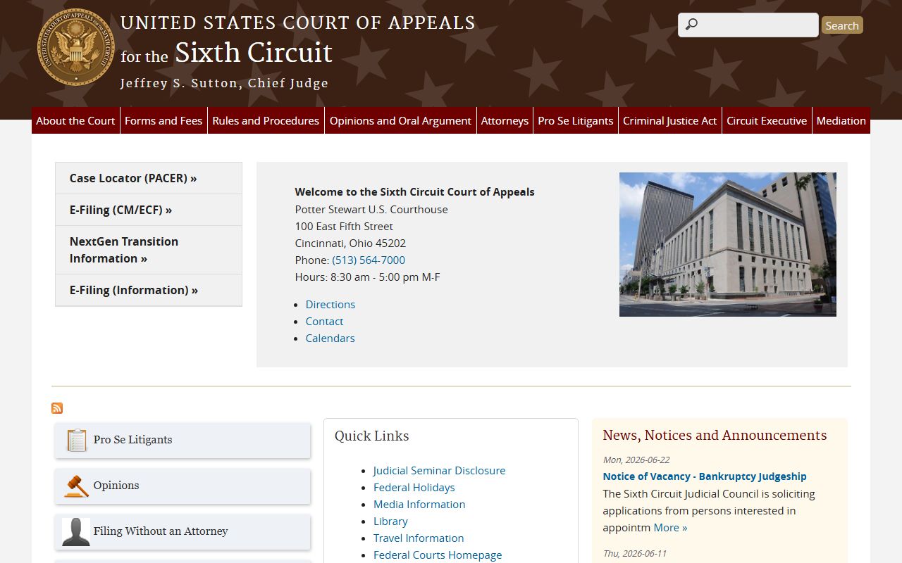 Cumberland County Circuit Court records Sixth Circuit appeals page