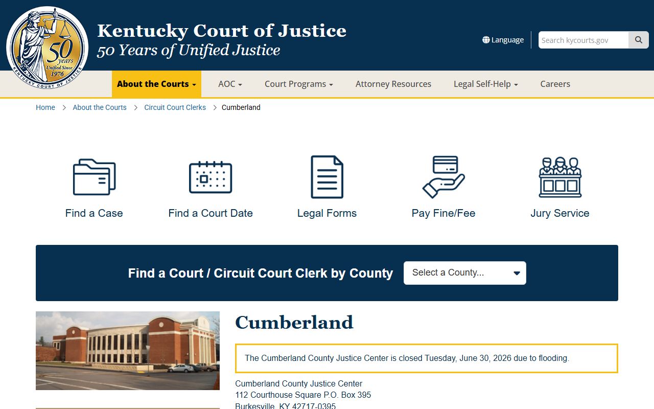 Cumberland County court records Justice Center page
