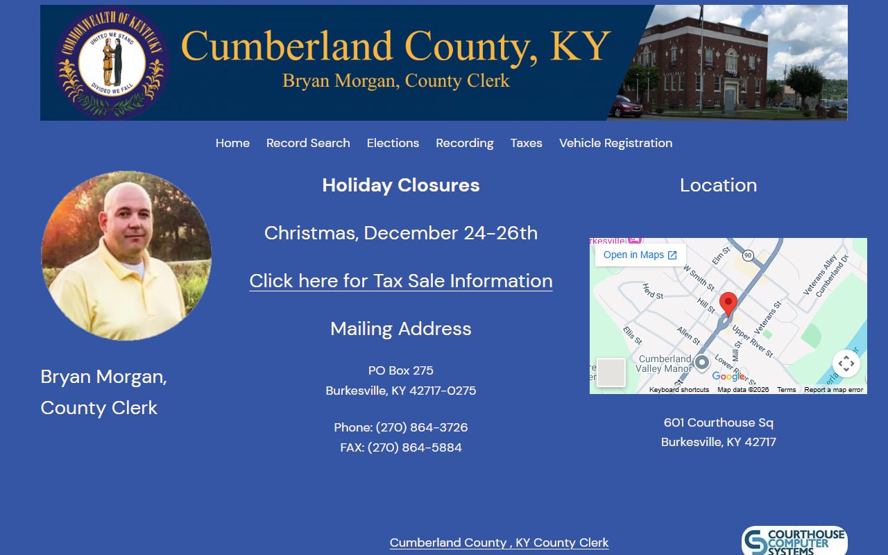 Cumberland County marriage records clerk home page