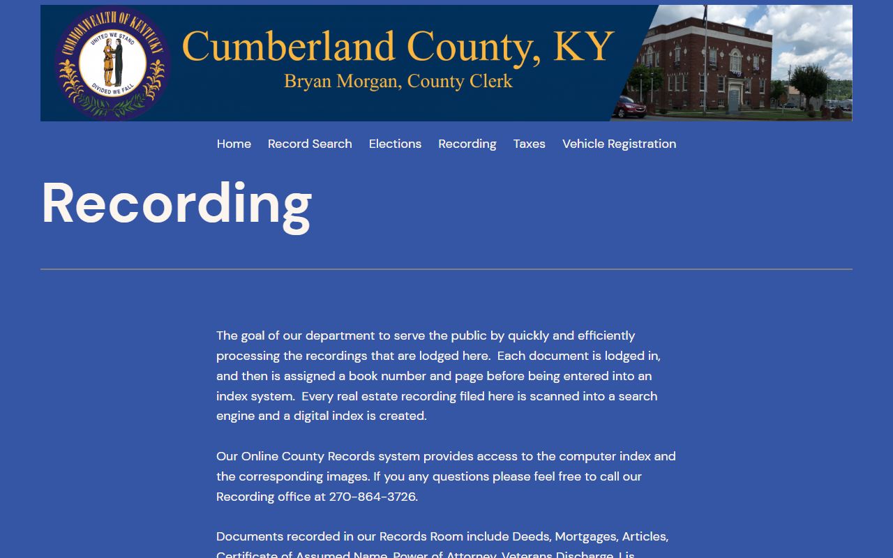 Cumberland County probate records related county clerk recording page