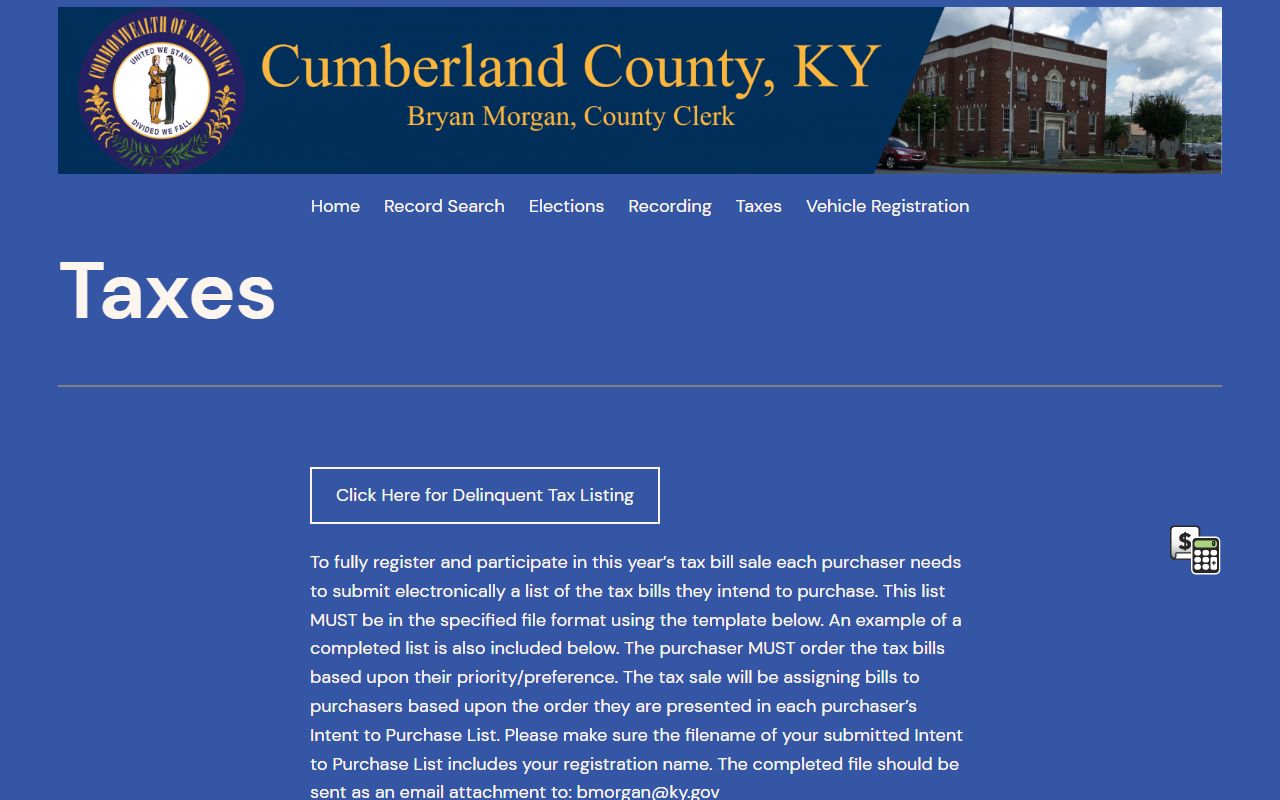 Cumberland County probate records related delinquent tax clerk page